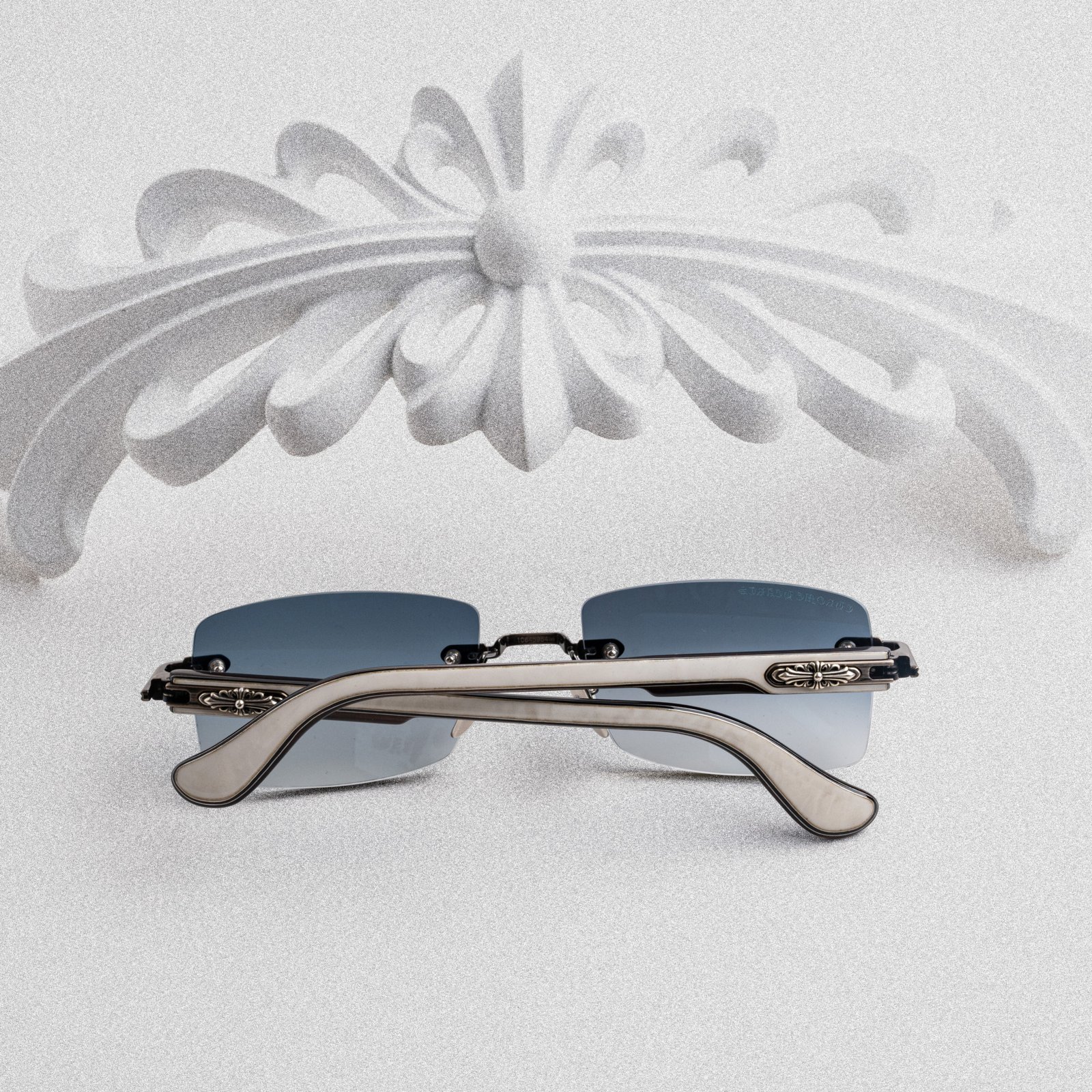 CHROME HEARTS DEEP II ANTIQUE SILVER – WHITE EBONY WOOD PIANO VARNISH SUNGLASSES – 57-21-141 (3)