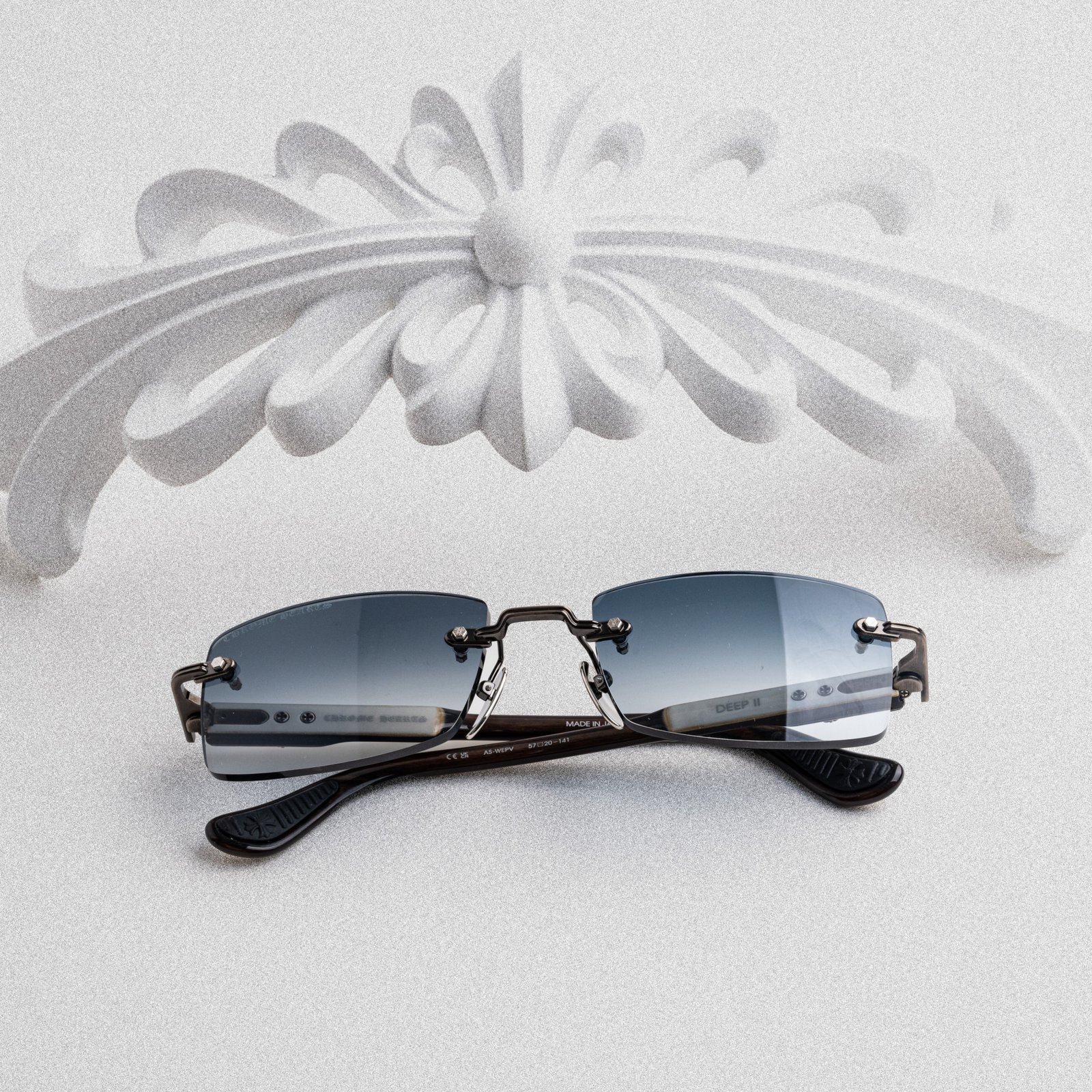 CHROME HEARTS DEEP II ANTIQUE SILVER – WHITE EBONY WOOD PIANO VARNISH SUNGLASSES – 57-21-141 (4)