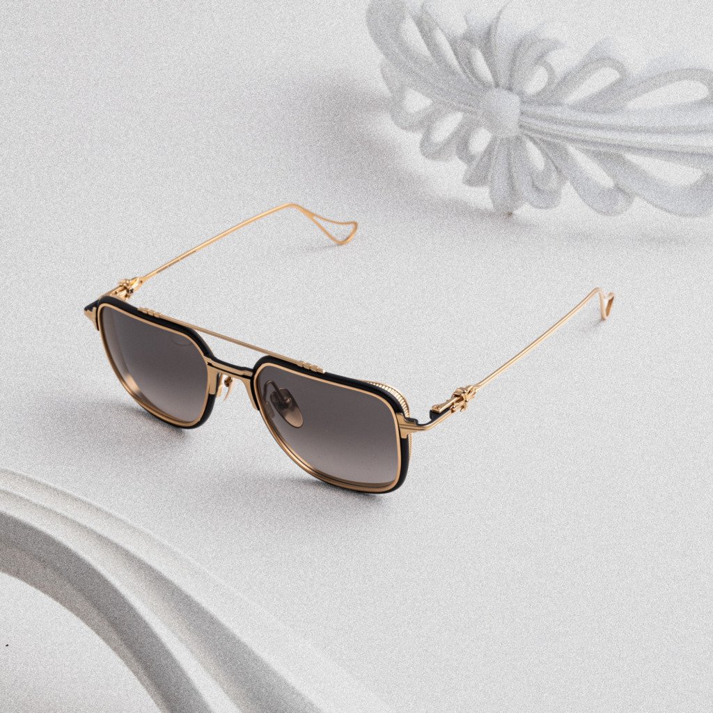 CHROME HEARTS HUMPSTER MATTE BLACK – GOLD PLATED – 55-20-147 (1)