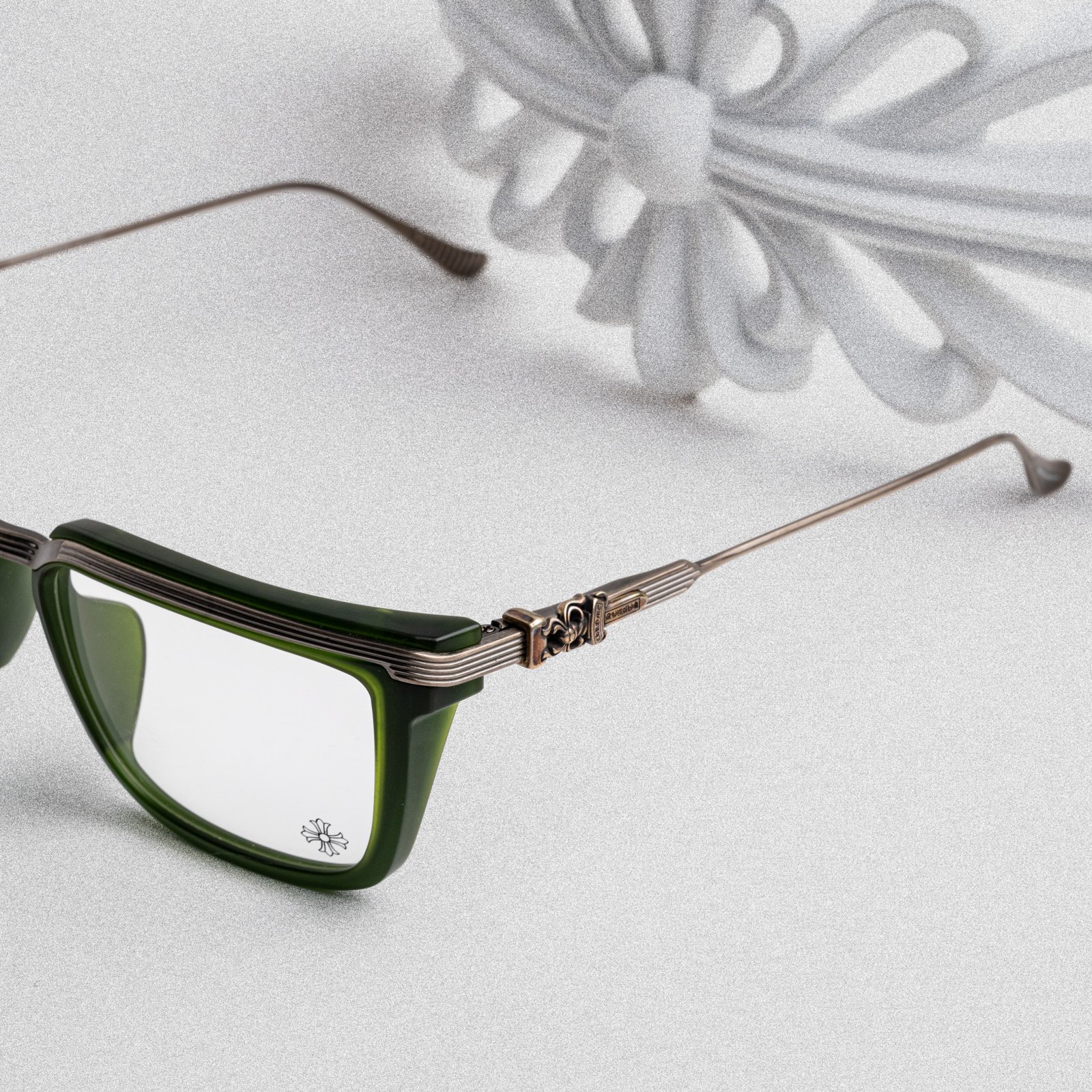 CHROME HEARTS TRYDIXAGAIN MATTE DARK OLIVE-ANTIQUE SILVER – 55-18-145 (2)