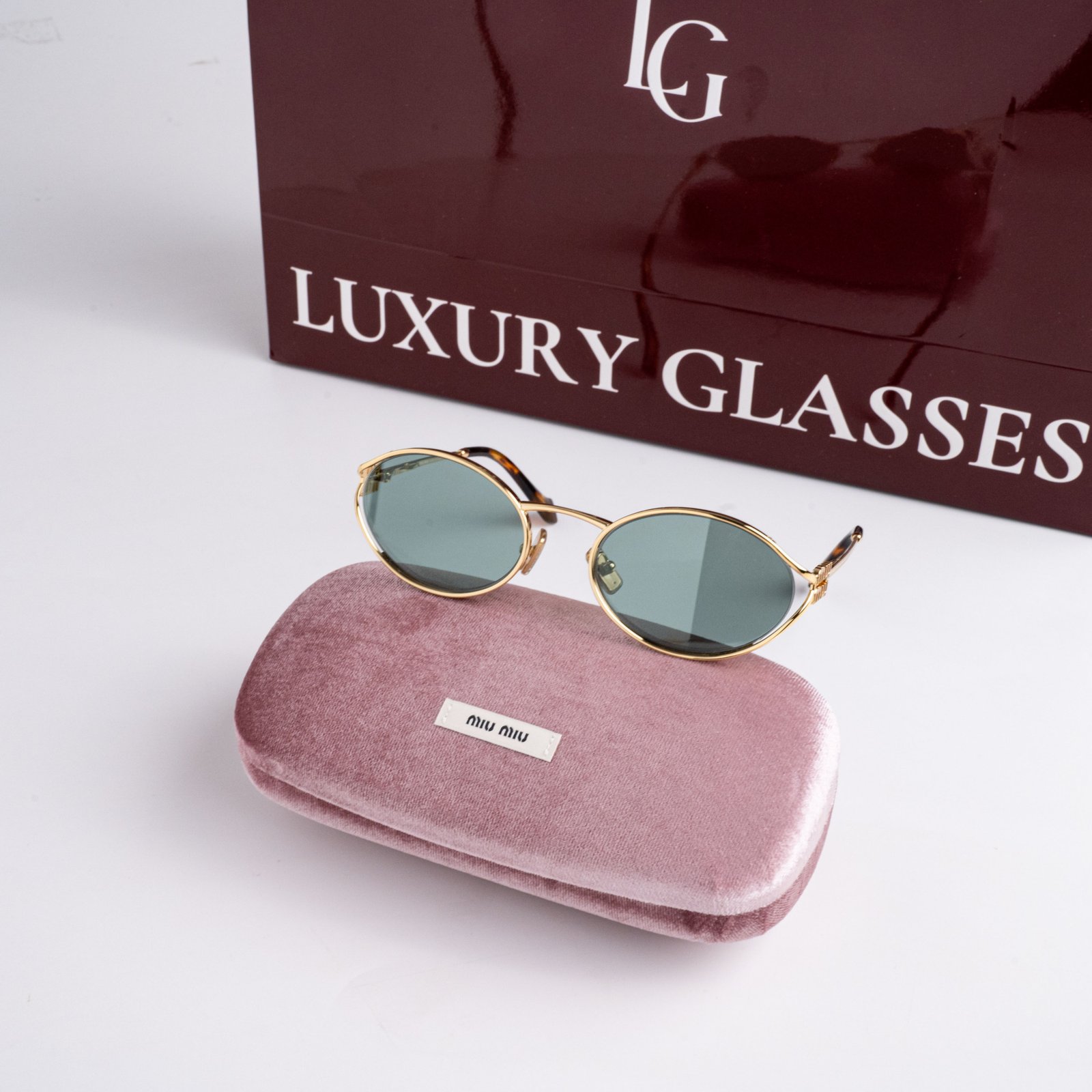 MIU MIU MU 52YS 5AK04M GOLD GREEN MIRROR INTERNAL SILVER